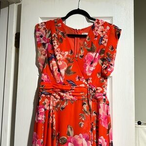 Bright red and floral high-low dress